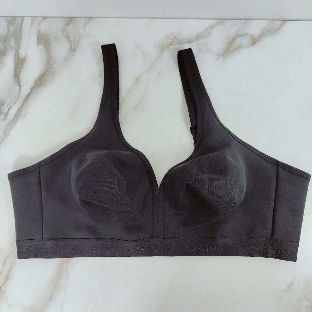 Cacique Black Unlined Full Coverage No-Wire Wireless Bra Bralette, Sz 46D